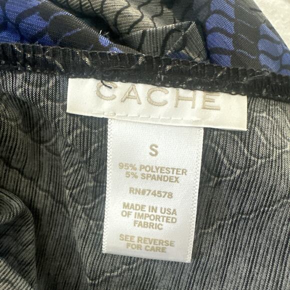 Vintage CACHE Dress Womens Small Blue Wrap Jersey Stretch Retro Y2K Cocktail - Picture 5 of 9